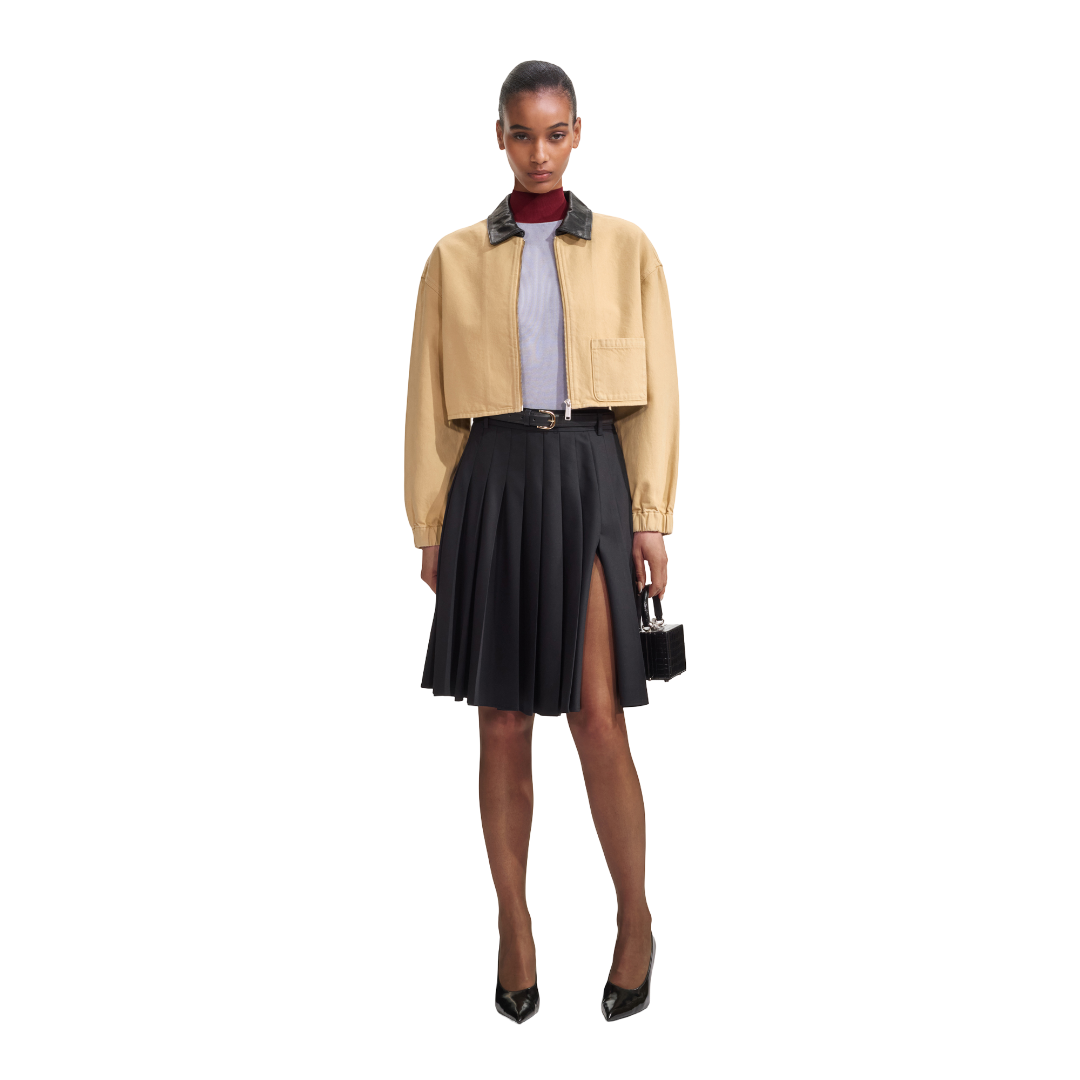 Beige Denim Cropped Jacket - Beige