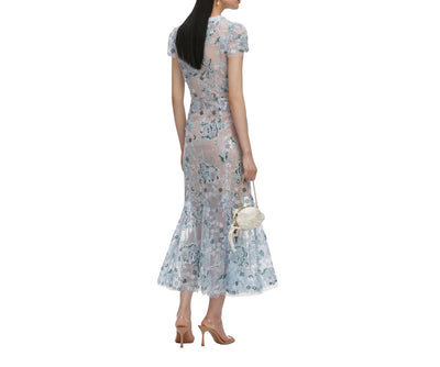 Blue Sequin Embellished Midi Dress