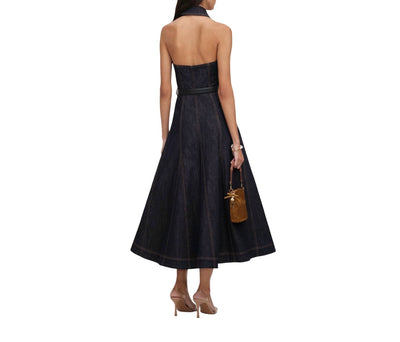 Indigo Denim Halterneck Midi Dress