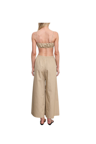 Cotton Cropped Palazzo Pant - Dark Khaki