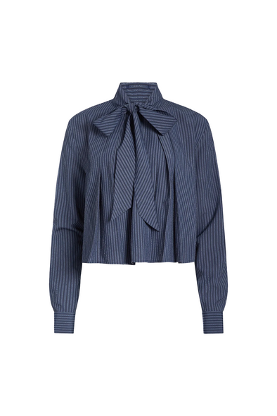 Aiden Tie Neck Blouse Navy/Blue