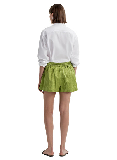 Camden Satin Drawstring Short in Meadow Green