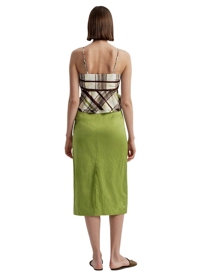 Hailey Plaid Cotton Tie Front Top in Butter/Ganache