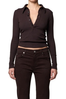 Long Sleeve 60's Polo - Chocolate